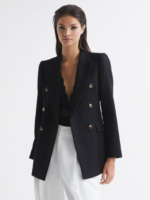Reiss Black Laura Double Breasted Twill Blazer | Reiss US