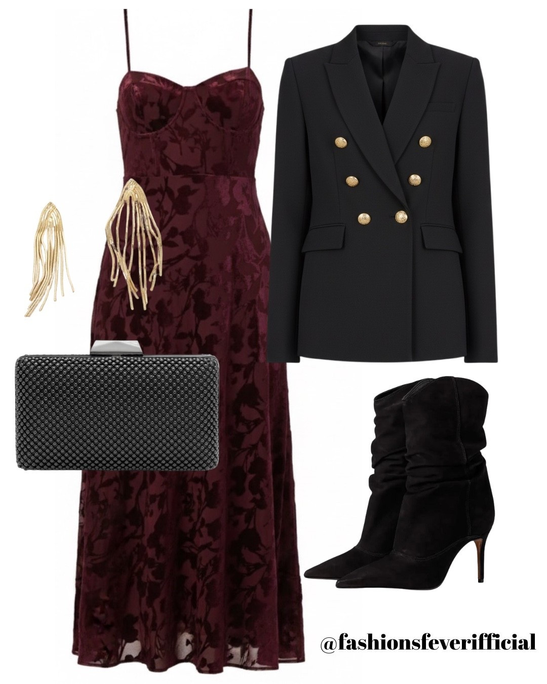 Holiday Outfit - NYE 2025! Celebrate New Year’s Eve with this burgundy dress with gold buttons blazer. To balance the look perfectly, I’ve added a clutch and black suede boots. This look is apt for New Year’s parties, dinners, etc., that require glitz and glam party outfits. 

#LTKNye #LTKFashion #LTKStyletip

#LTKSeasonal #LTKHoliday