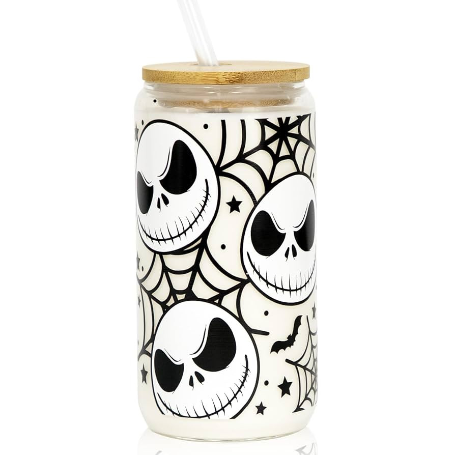 Halloween Iced Coffee Can Glass, 18oz Nightmare Halloween Cup with Lid and Straw, Spooky Season G... | Amazon (US)