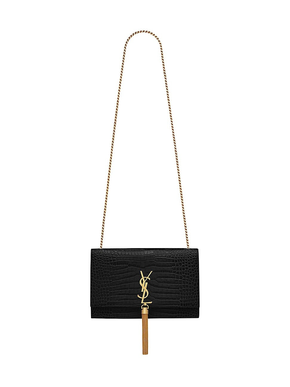 Women's Kate Medium Chain Bag With Tassel In Crocodile-embossed Shiny Leather - Nero | Saks Fifth Avenue