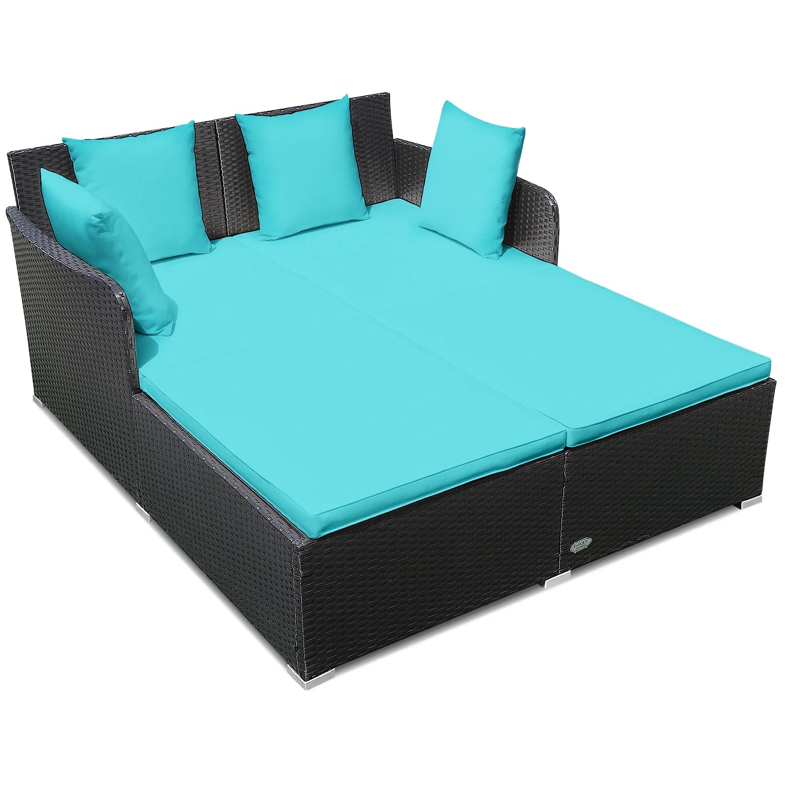 Patiojoy Patio Rattan Daybed with 4 Pillows Cushioned Sofa for Outdoor Turquoise - Walmart.com | Walmart (US)