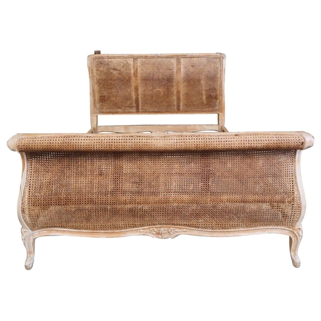 Antique French Cane Sleigh Bed Louis XV Raw Wood | 1stDibs