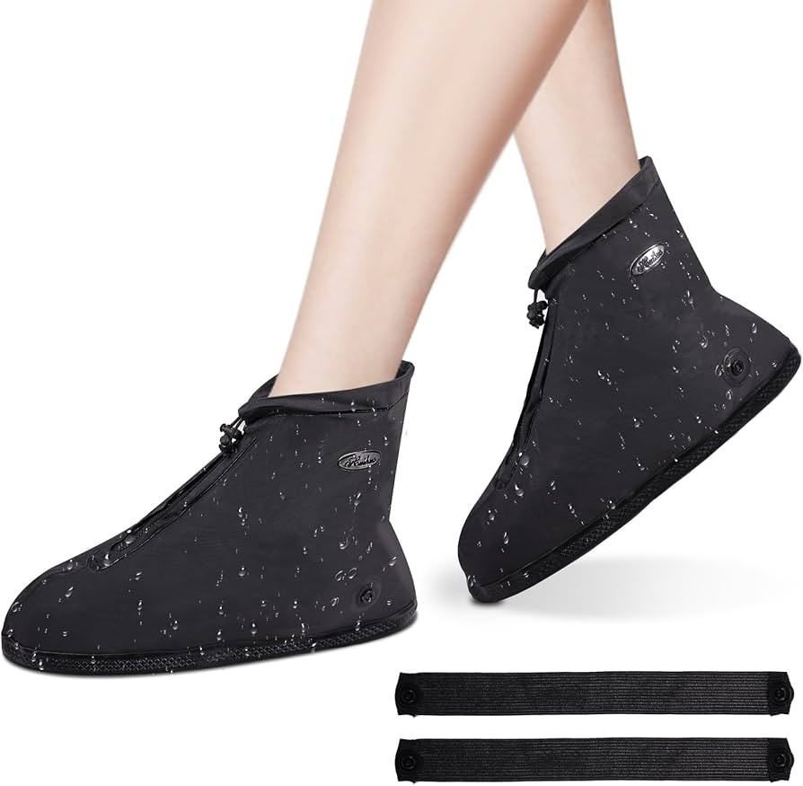 Shoe Covers with Zipper, Waterproof Hard Sole Version Shoe Covers for Rain, Reusable Silicone Non... | Amazon (US)