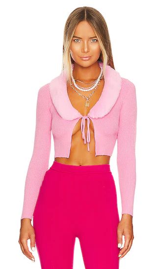 Millie Faux Fur Collar Cardigan in Pink | Revolve Clothing (Global)