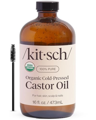 Kitsch Organic Castor Oil, 100% Pure, Cold Pressed Unrefined Glass Bottle, Castor Oil For Hair Growth, Face, Skin, Eyelashes, Eyebrows, Scalp, Nails & Belly Button, Hexane Free, USDA Organic - 16oz | Amazon (US)