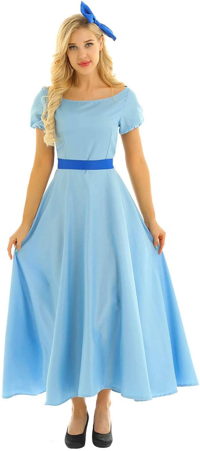 iEFiEL Women Princess Dress Light Blue Maxi Dresses Halloween Party Cosplay Costume | Amazon (US)