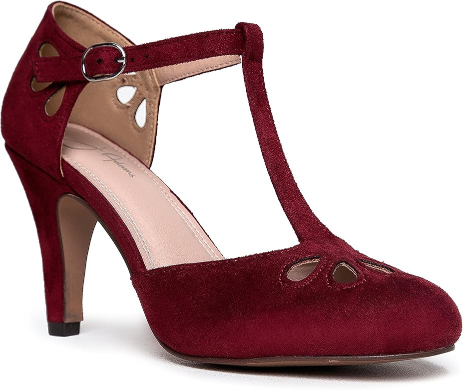 J. Adams Pepper Mary Janes - Vintage Cutout Low Kitten Heels Retro T Strap Pumps | Amazon (US)
