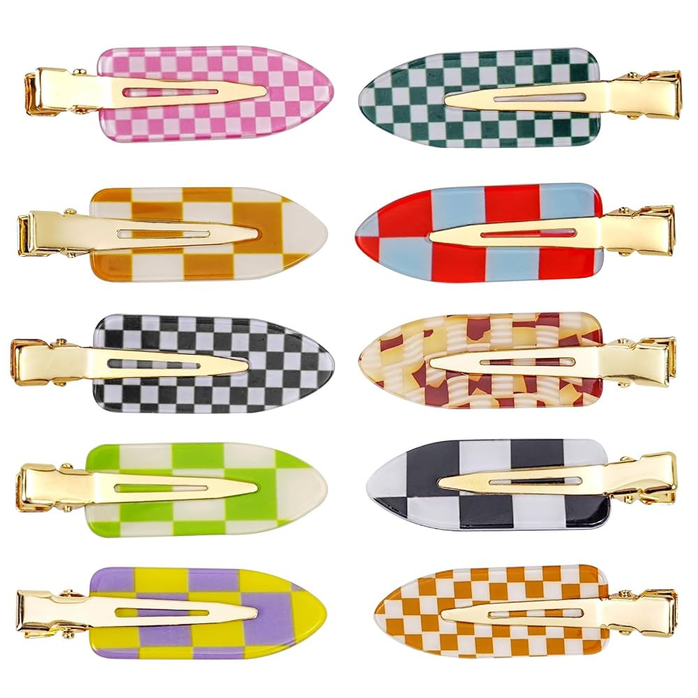 10 Pcs No Crease Hair Clips for Styling, Creaseless Alligator Clips for Women, Checkerboard Makeu... | Amazon (US)