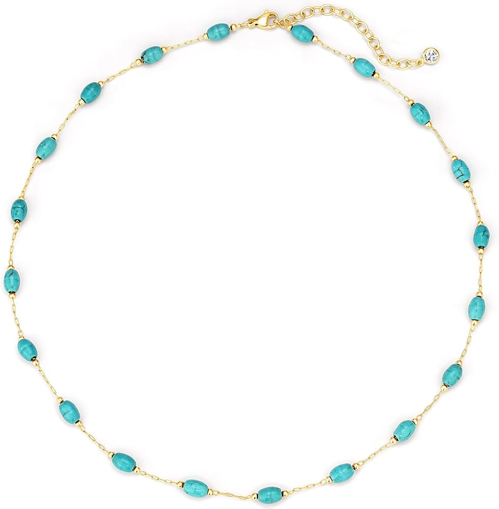 Created Turquoise Necklace for Women 14K Gold Plated Beaded Heart Choker Boho Necklaces Handmade ... | Amazon (US)