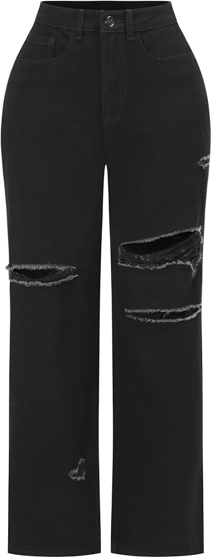 THUNDER STAR Womens High Waisted Wide Leg Jeans Stretchy Distressed Denim Pants | Amazon (US)