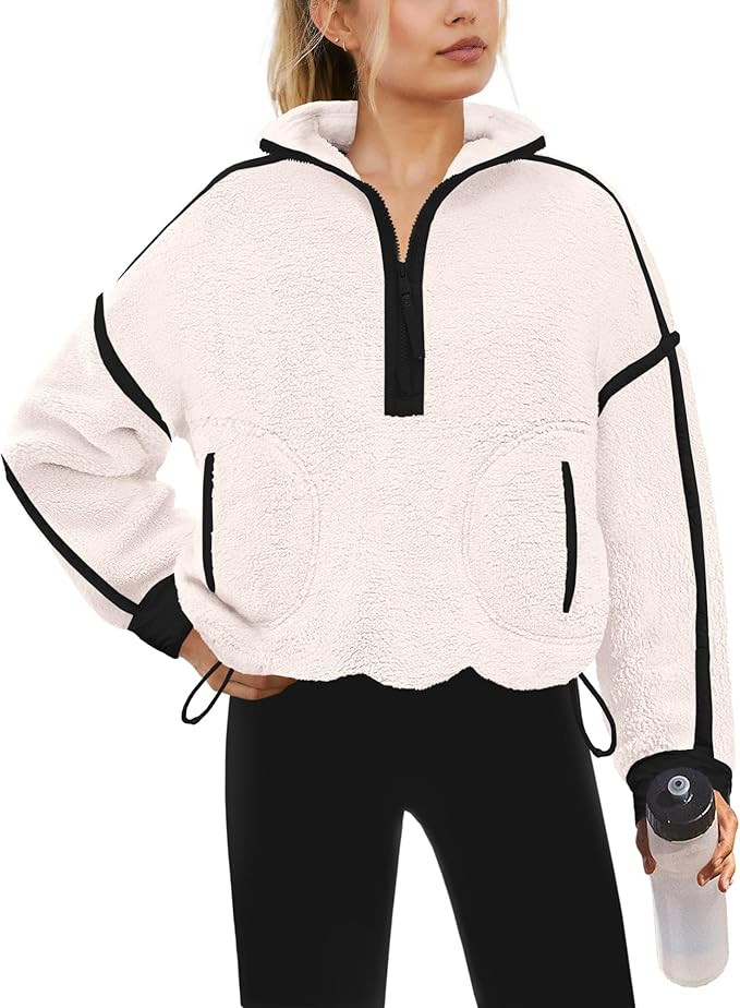 Yanekop Womens Quarter Zip Pullover Sherpa Fleece Jacket Oversized Zip Up Sweatshirt Half Zip Pul... | Amazon (US)