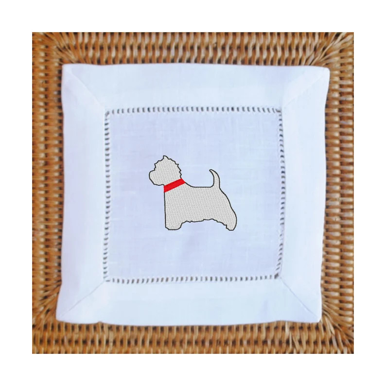 Set of 4 Best Friends West Highland Terrier Cocktail Napkins Westie Embroidered Linen Napkins Ava... | Etsy (US)