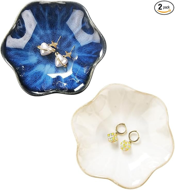 2PCS Lotus Leaf Shape Ring Holder Dish, Small Key Bowl, Ceramic Trinket Tray Jewelry Dish Organiz... | Amazon (US)