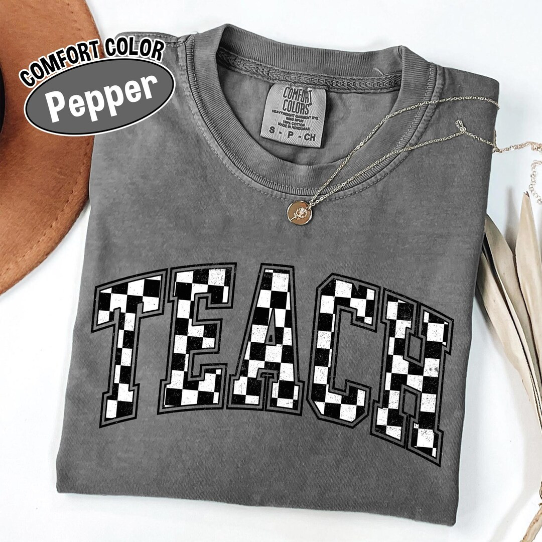 Comfort Colors Teacher Shirt – Retro Checkered Teach Graphic Tee - Etsy | Etsy (US)