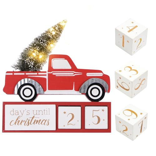 Eternhome Christmas Tree Truck Count Down LED Lighted 99 Days Advent Calendar Farmhouse Vintage Rustic Block Winter Holiday Decorations for Home Table House Kitchen | Amazon (US)