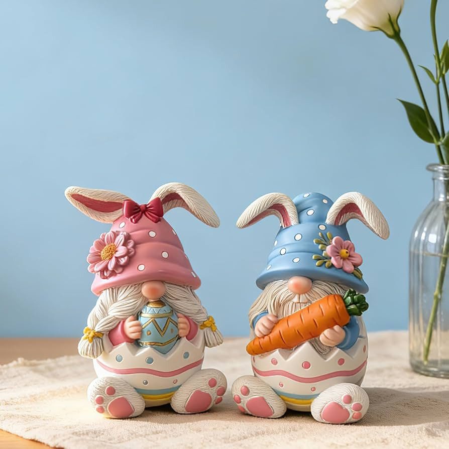 Easter Gnomes Decorations Bunny Gnomes Easter Rabbits Gnome Figurine Decoration Resin Handmade Sp... | Amazon (US)