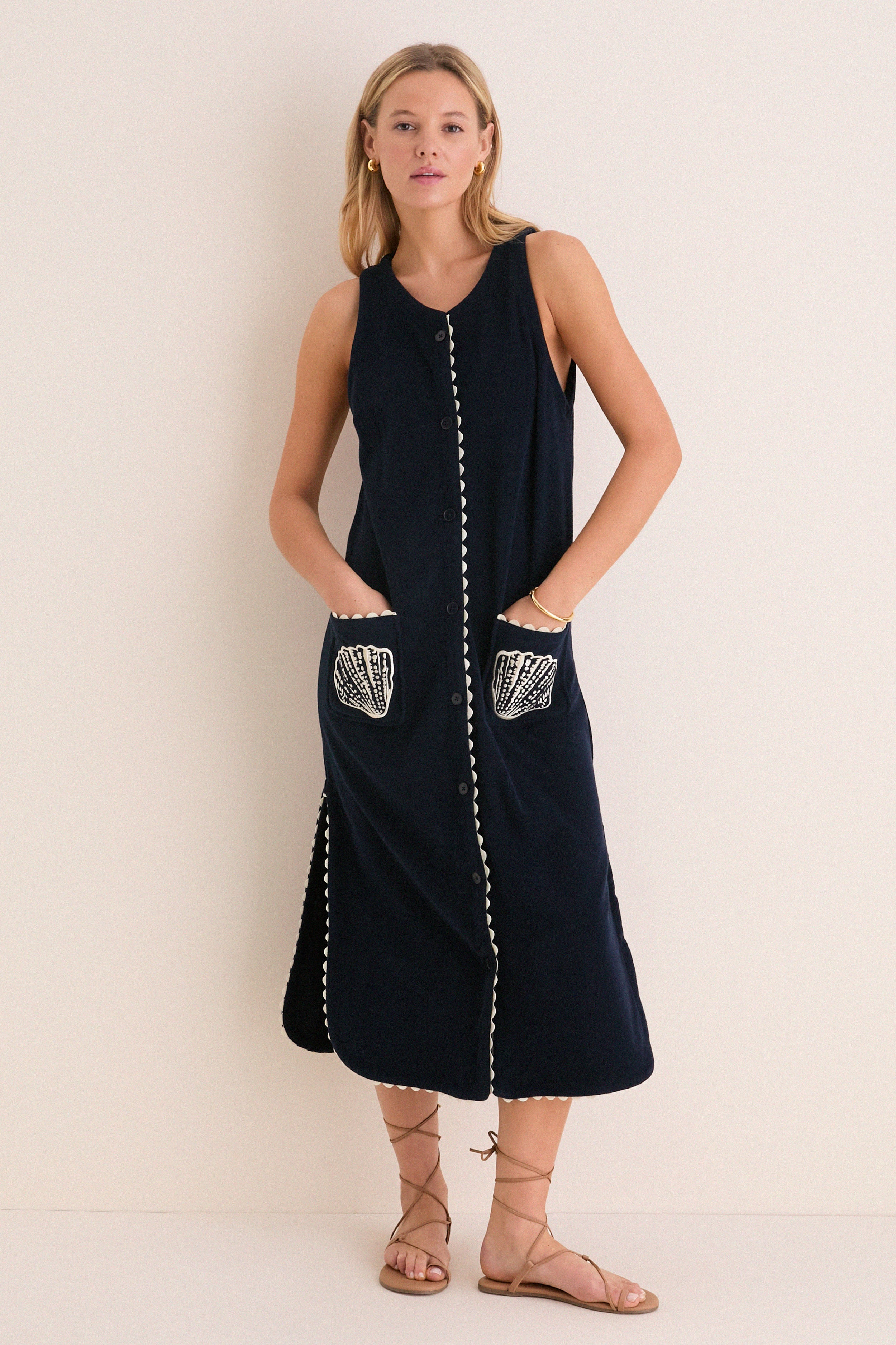 Navy Embroidered Bermuda Terrycloth Caftan | Tuckernuck (US)
