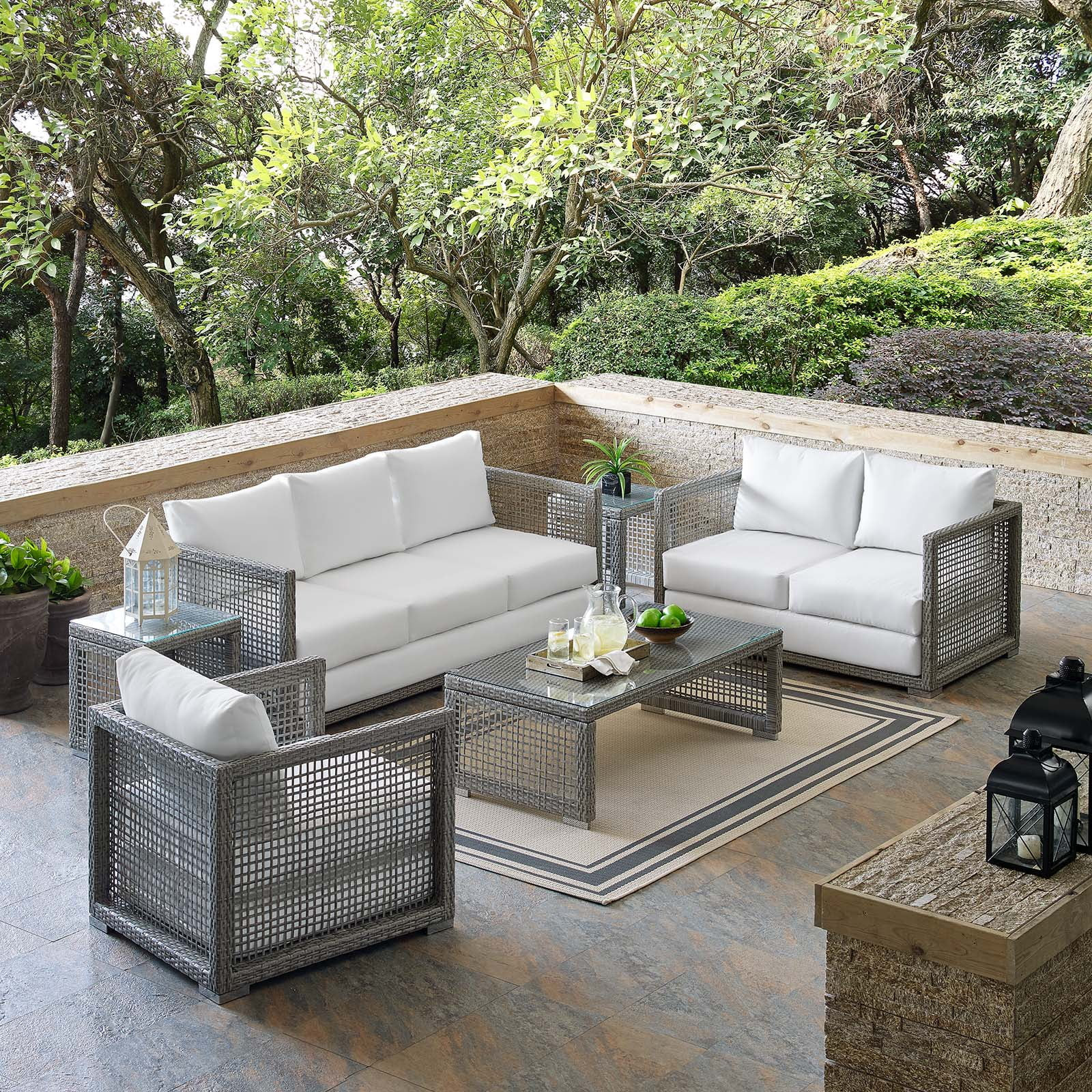 Modway Aura 6 Piece Outdoor Patio Wicker Rattan Set in Gray White | Walmart (US)