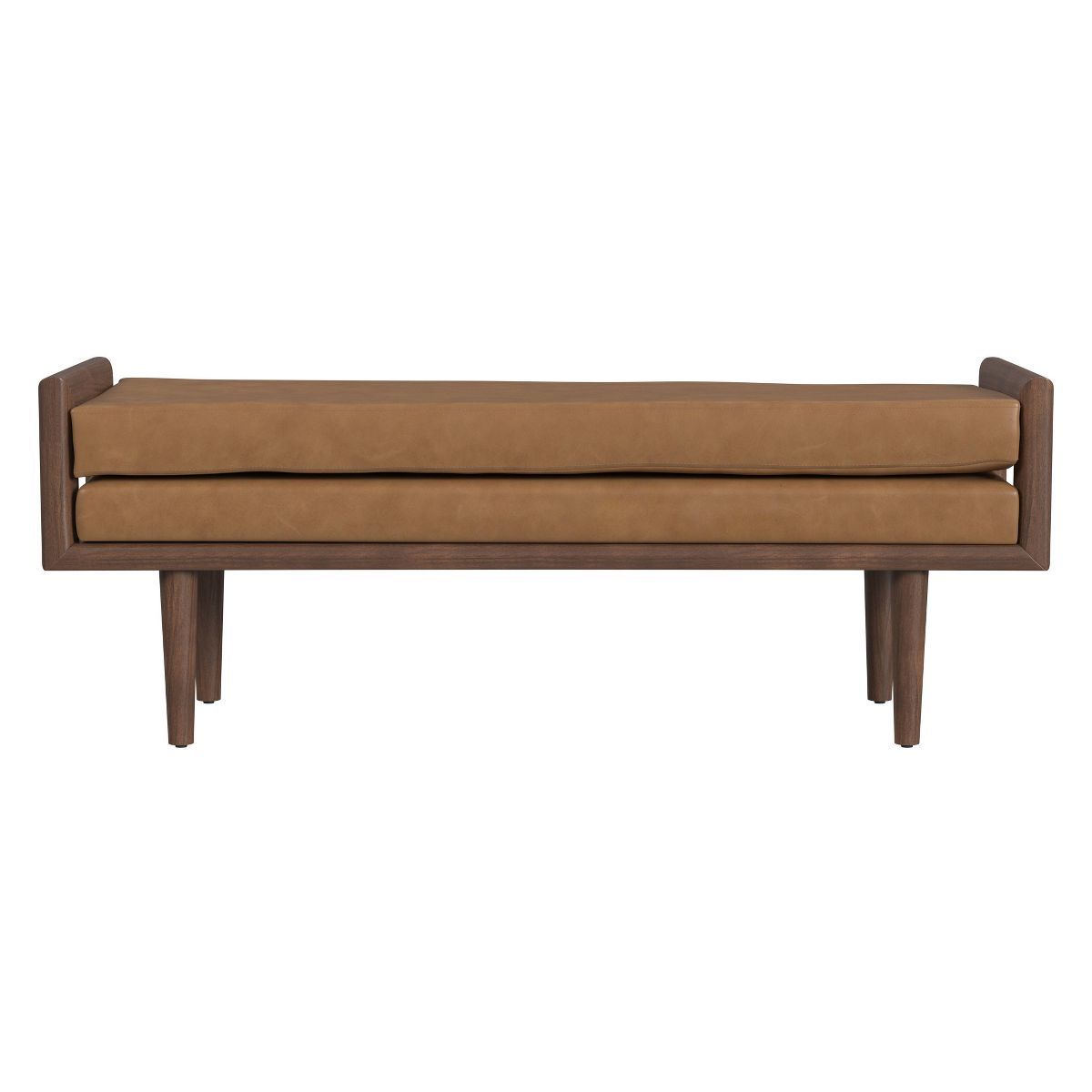 Wood Bench with Upholstered Seat Faux Leather Caramel - HomePop | Target