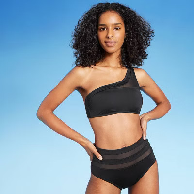 Women's Mesh One Shoulder Bralette Bikini Top - Shade & Shore™ Black | Target