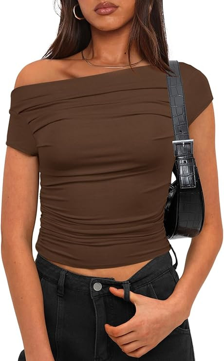 Darong Women's Summer Cap Sleeve Boat Neck Off Shoulder Top Going Out Slim Fit Tops Y2K Tight Shi... | Amazon (US)