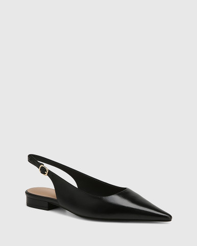 Mera Black Leather Slingback Flat | Wittner