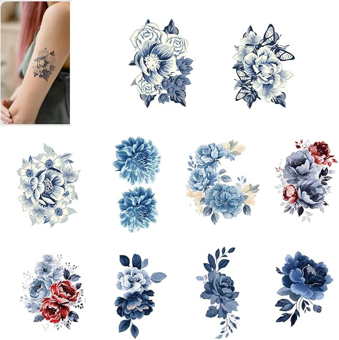 Calnklily 9Pcs Colorful Flower Temporary Tattoos With Fake Tattoo Designs—Long-Lasting, Realist... | Amazon (US)
