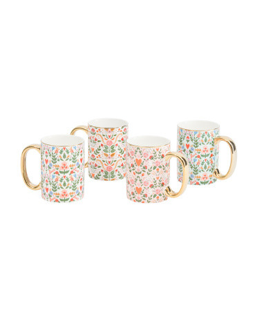 4pk Assorted Folk Heart Coffee Mugs | TJ Maxx
