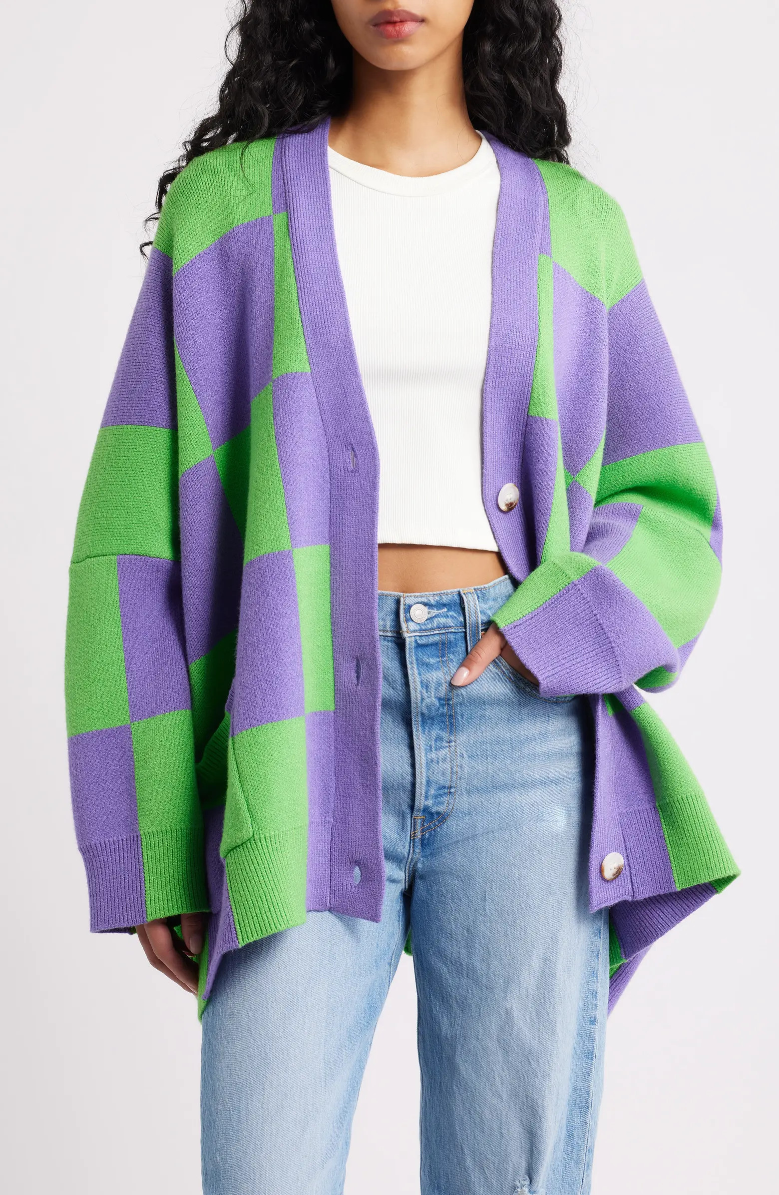 Love You Oversize Checkered Cardigan | Nordstrom