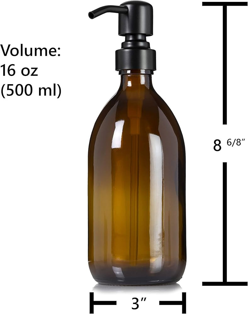 Refillable Amber Glass Dish Hand Soap Lotion Dispenser 16 oz, 2-Pack – Apothecary Bottle with B... | Amazon (US)