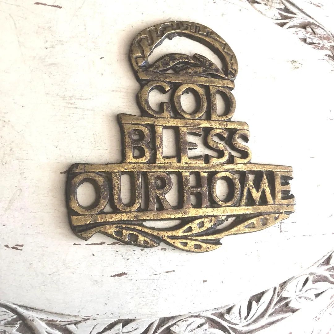 Vintage Brass Wall Sign Decor, God Bless Our Home, Housewarming Gift | Etsy (US)