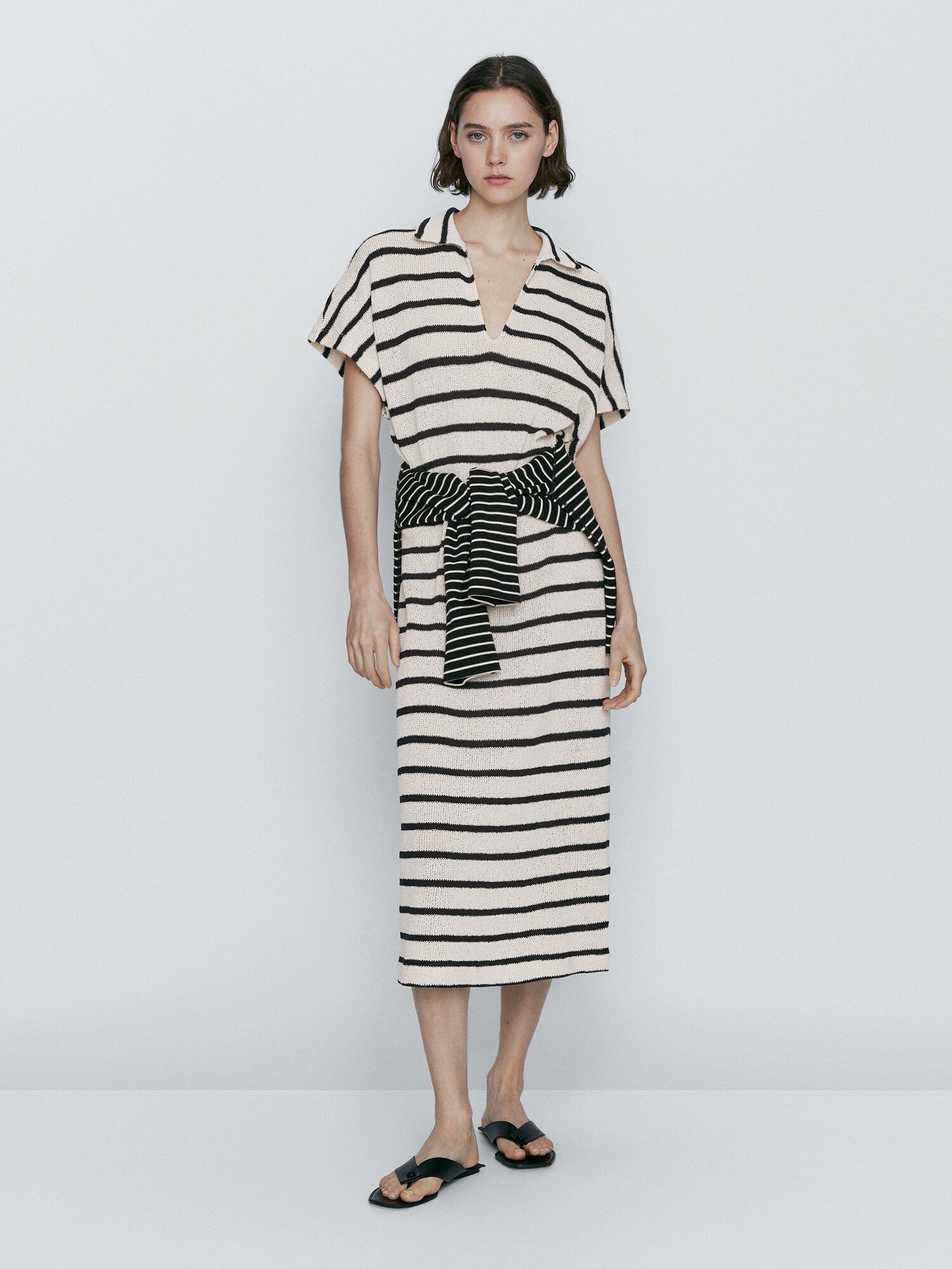 Textured striped cotton blend polo dress | Massimo Dutti DE