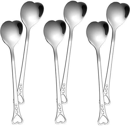 6 PCS Tea Spoons | Heart Shaped Mini Spoons for Desserts Set of Stainless Steel Spoons | Espresso... | Amazon (US)