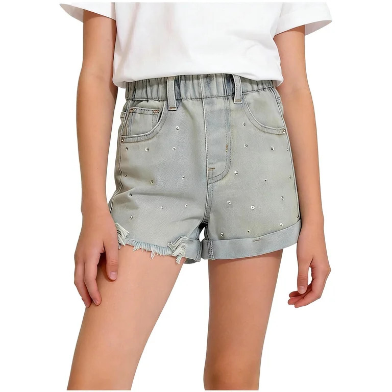 Nilvkv Girls Jean Shorts, Jean Shorts for Girls, Rhinestone Detail Stretchy Denim Shorts Elastic ... | Walmart (US)