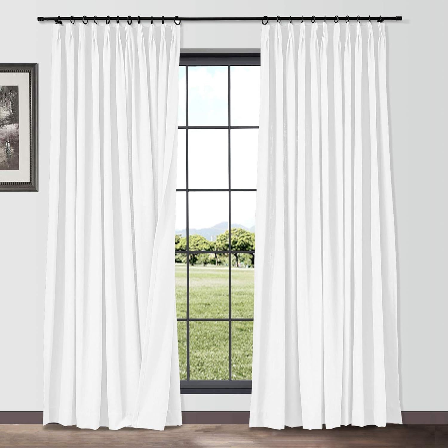 TWOPAGES Paper White Cotton Linen Blended Pinch Pleated Curtains for Living Room, Light Filtering... | Amazon (US)