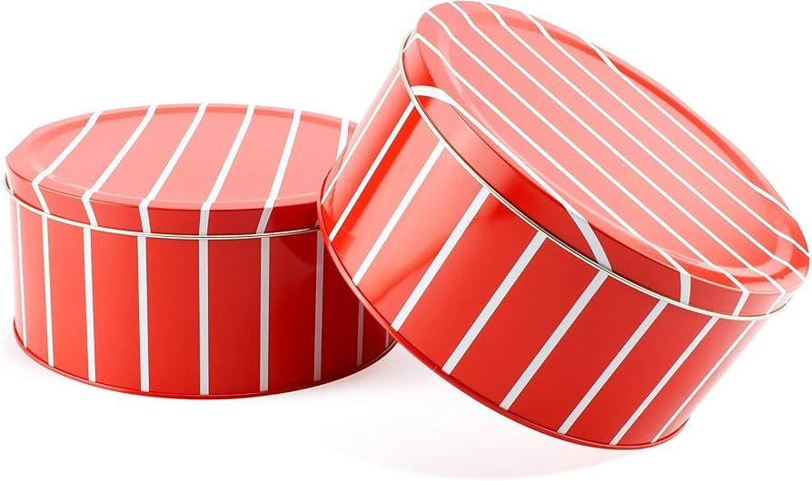 Red Striped Cookie Tins (2-pack, 7.75 x 3.6 Inches); Round Baked Goods and Cake Tins for Special ... | Amazon (US)