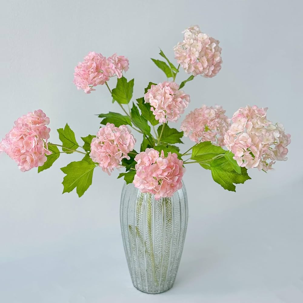 RUZUQE YalzoneMet Artificial Snowball Viburnum Flower Pink 4 Pcs 26.8'' Small Hydrangea 2 Heads L... | Amazon (US)