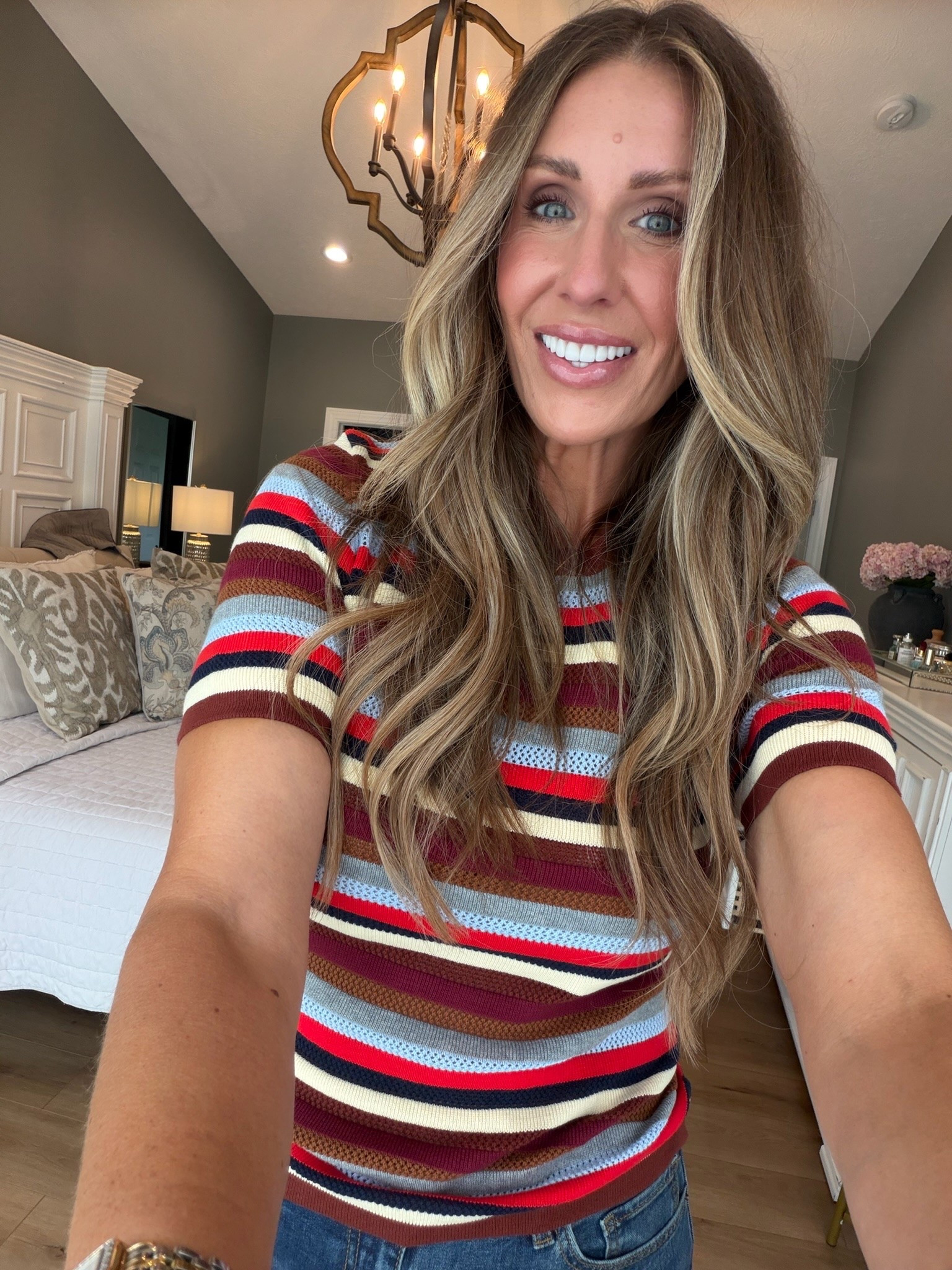 The COLORS on this top 😍 Stripes with chocolate, burgundy and blue might be my new favorite combo! So cute with denim now and a jacket later. 🤎

striped top, colorful stripes, short sleeve sweater, burgundy top, chocolate brown outfit, casual outfit, denim outfit, transitional style, everyday outfit, women over 40 style, striped sweater, TheMomInStyle

#LTKdayinmylife #LTKootd #LTKSeasonal