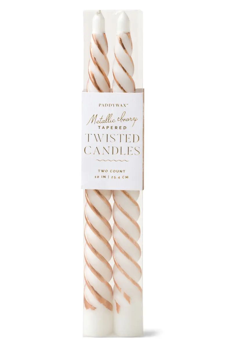 Metallic Ivory Set of 2 Twisted Taper Candles | Nordstrom