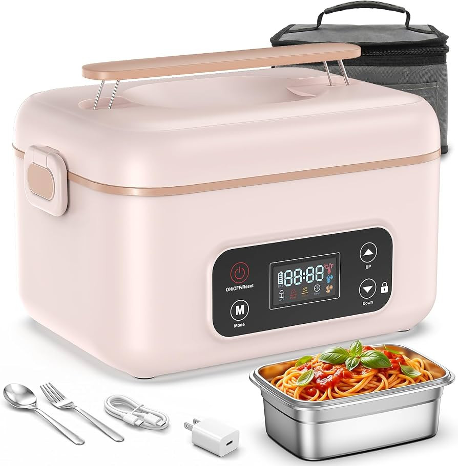 Cordless Electric Lunch Box, 24000mAh Rechargeable Food Warmer with 5-Sided Heating, 1.3L Portabl... | Amazon (US)