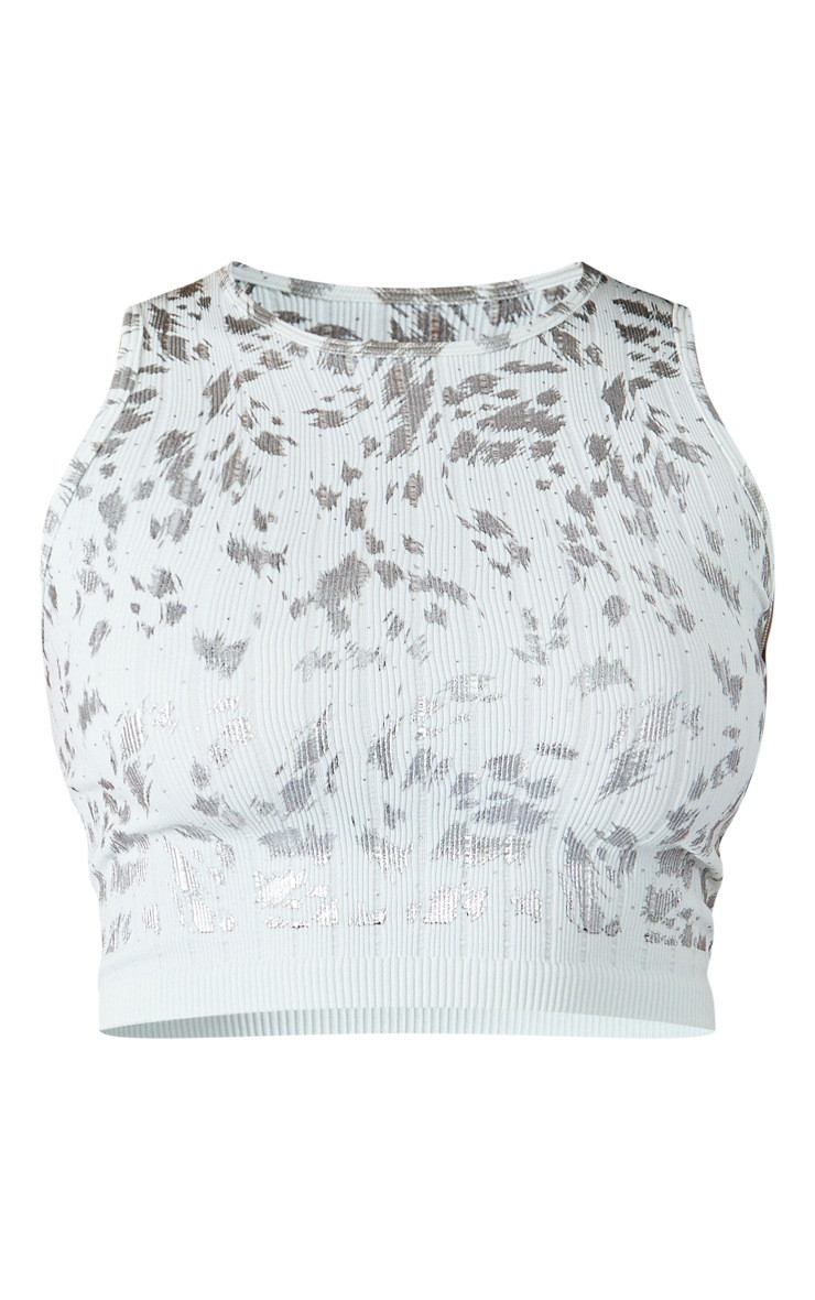 Shape Light Grey Printed Structured Snatched Rib Racer Crop Top | PrettyLittleThing US