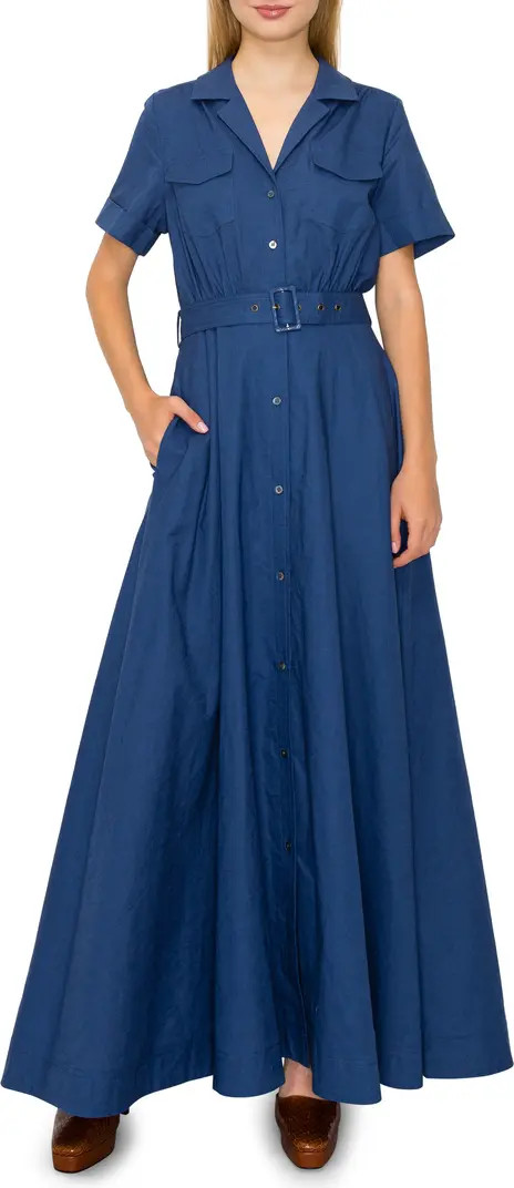 Belted Linen Blend Maxi Shirtdress | Nordstrom