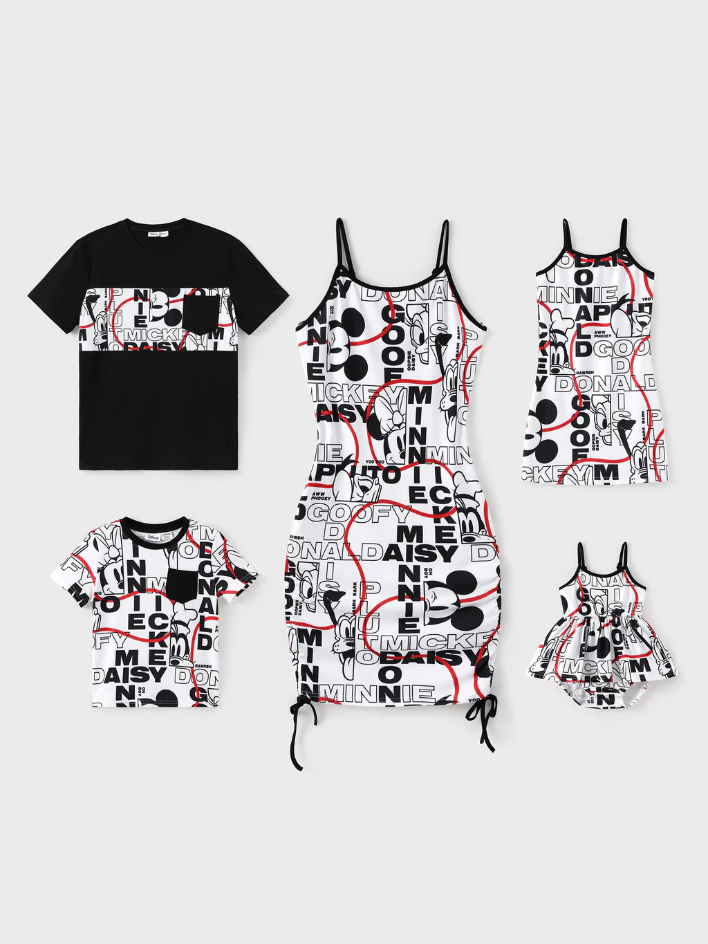 Disney Mickey and Friends Family Matching Graffiti Casual Dress/T-shirt/jumpsuit Black | PatPat