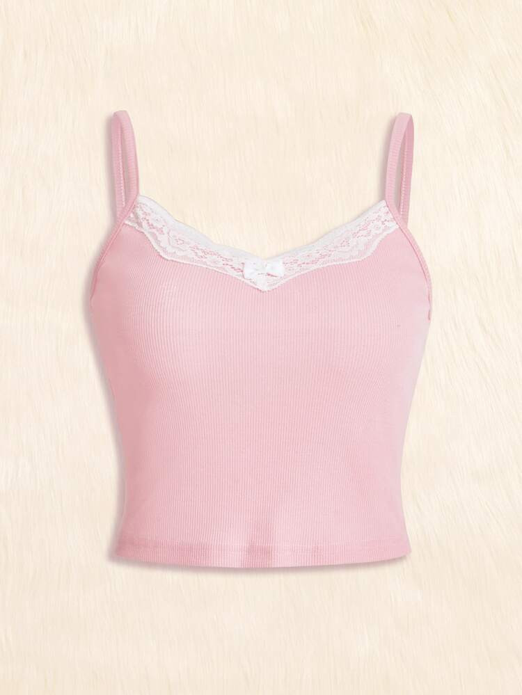 ROMWE Kawaii Contrast Lace Cami Top | SHEIN