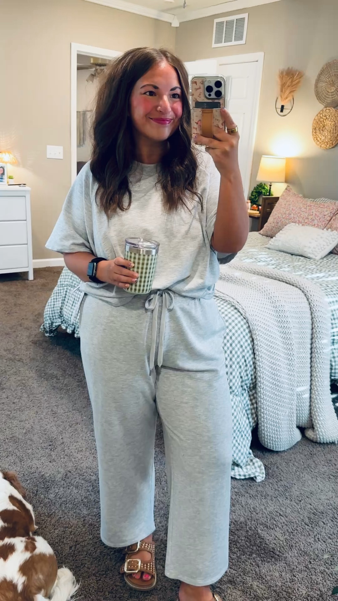 Cute enough to wear out, comfy enough to lounge in ✨

sandals: fit true to size // wearing a 5
pants: fit true to size // wearing a large
tee: fits true to size // wearing a large 

 #LTKootd #LTKMidsize