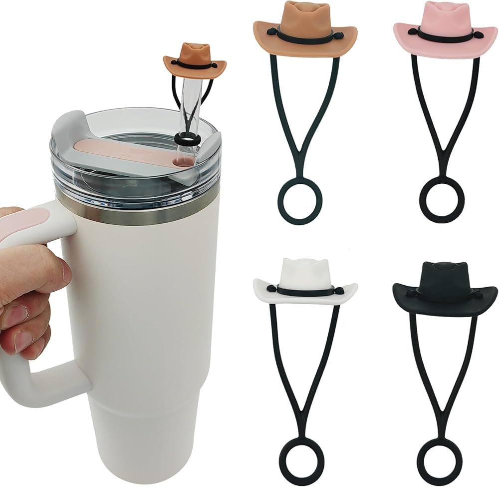 4 Pack Silicone Cowboy Hat Straw Covers Cap Compatible with Stanley Cup 30 40 oz, Cute Funny Tumb... | Amazon (US)