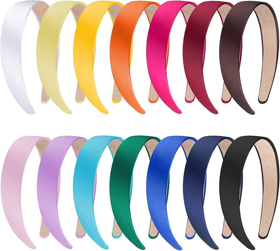 SIQUK 14 Pieces Satin Headbands 1 inch Headband Colorful Plain Headband DIY Craft Headbands for W... | Amazon (US)