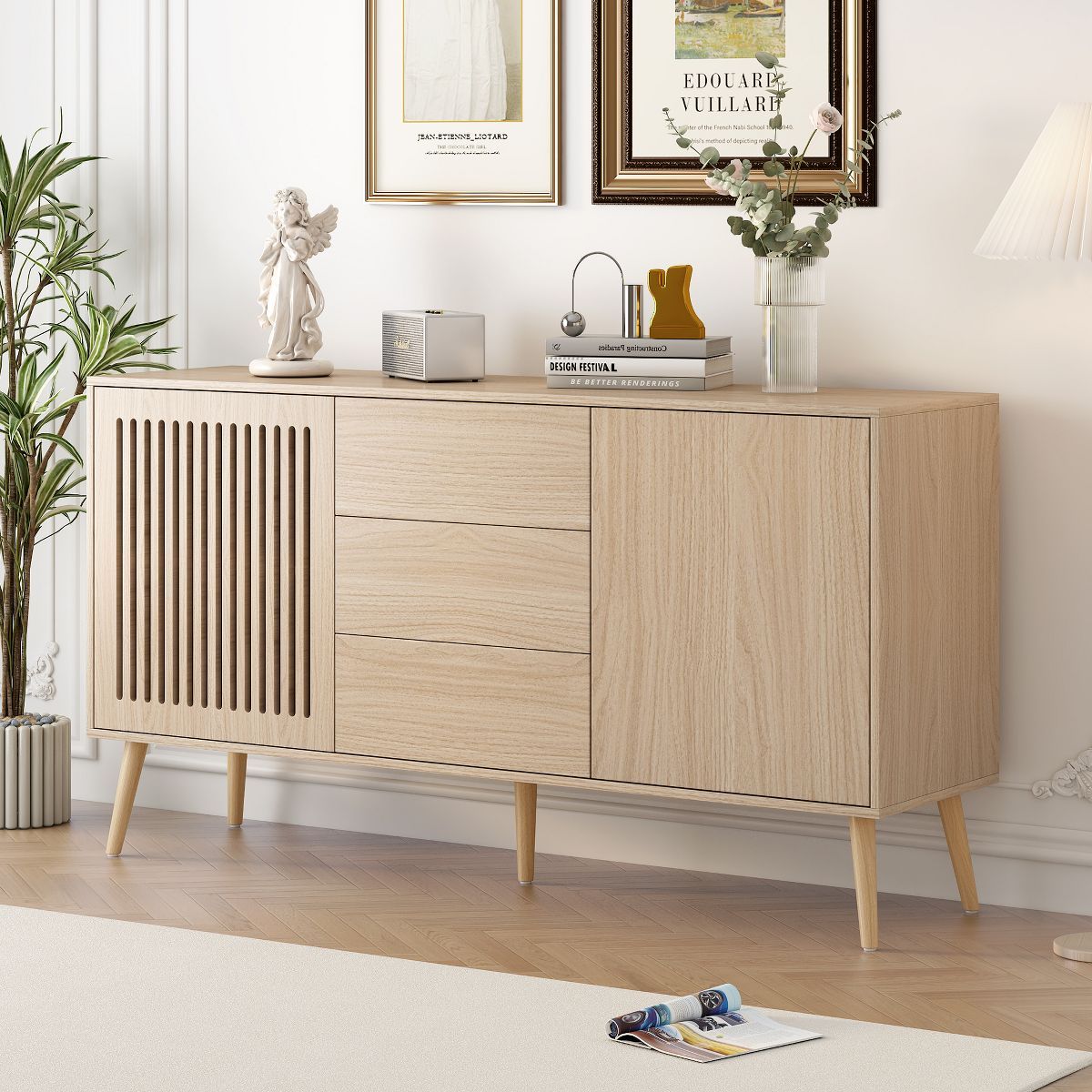 58.2" Modern Style Sideboard with 2 Doors and 3 Drawers, Unique Hollow Door Design 4A - ModernLux... | Target