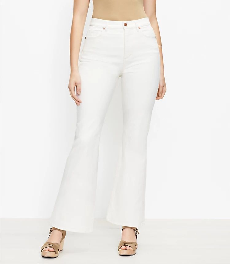 High Rise Sandal Flare Jeans in Natural White | LOFT | LOFT