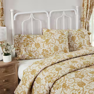 VHC BRANDS Dorset Gold Floral Ruffled Cotton King Pillowcase Set of 2 81195 - The Home Depot | The Home Depot